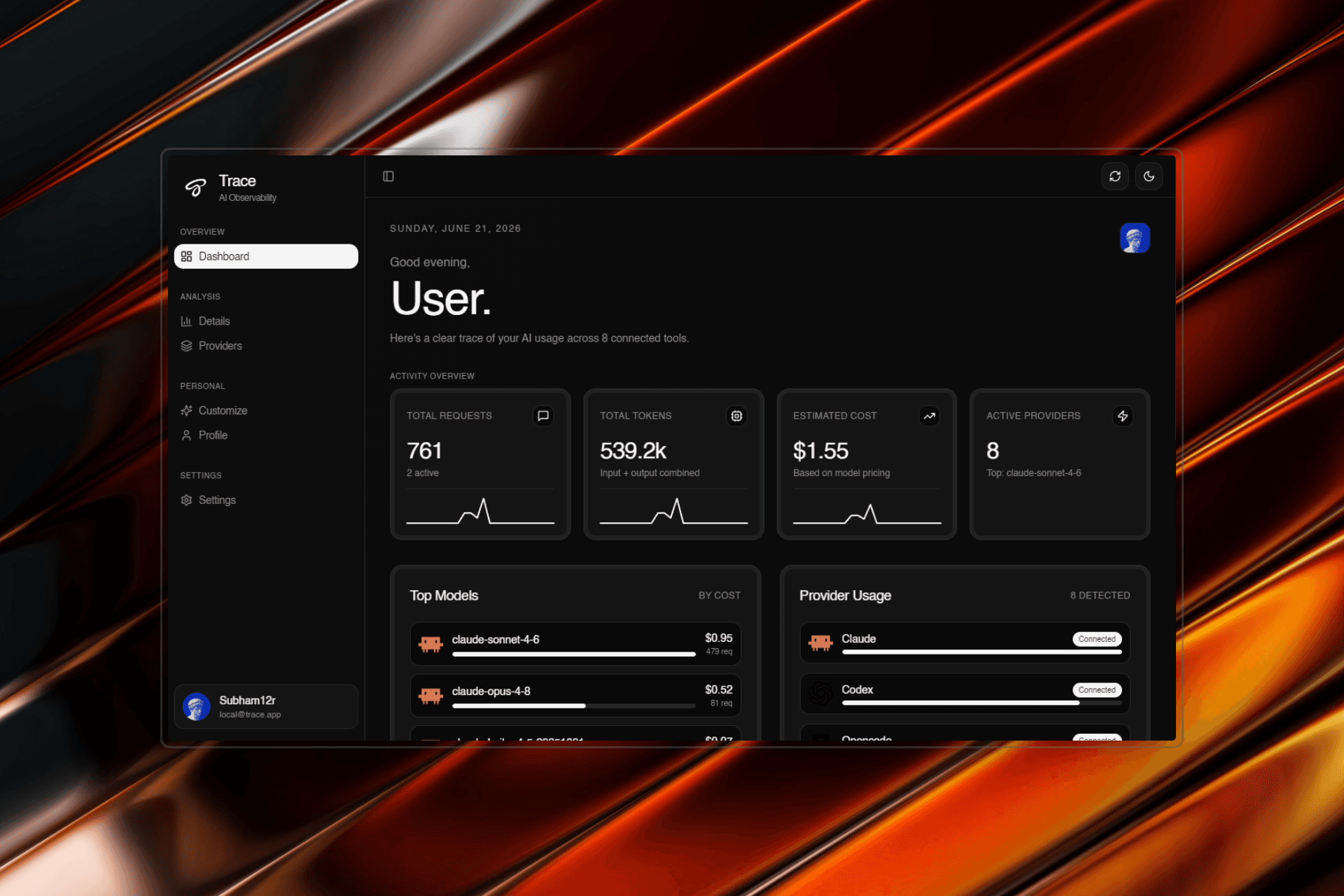 Trace dashboard